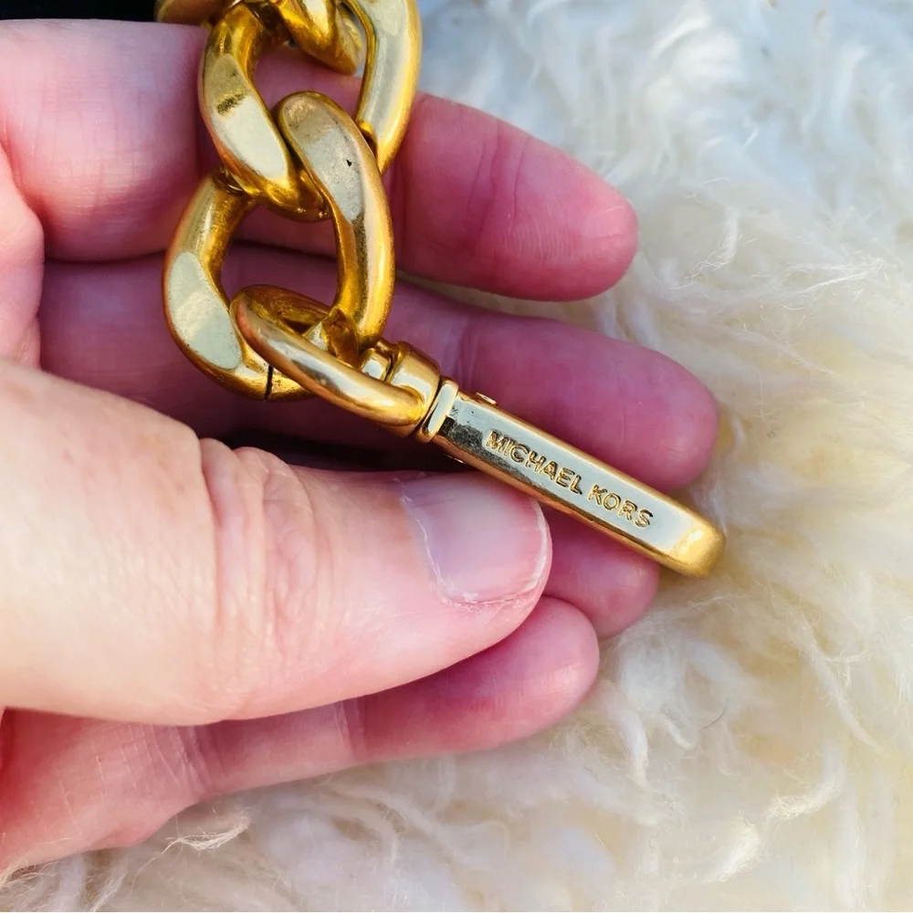 MICHAEL KORS black leather gold chain bag strap purse - Picture 3 of 5